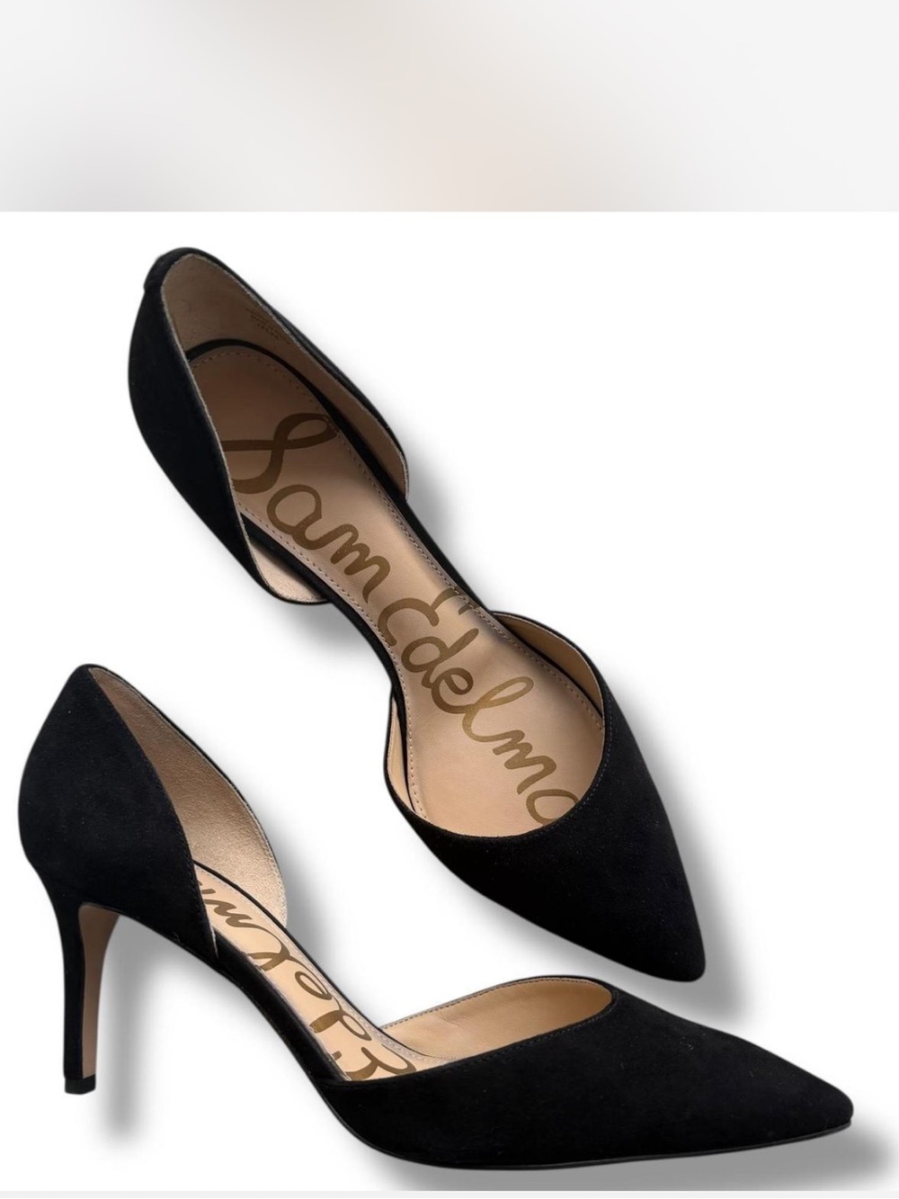 Sam Edelman Telsa Black Suede D'Orsay Pointed Pumps size 7
